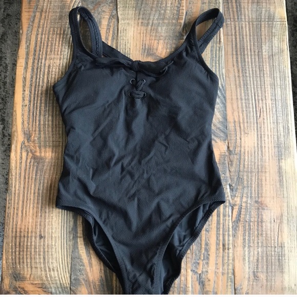 black lace up one piece swimsuit